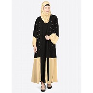 Double layered abaya- Black-Beige 